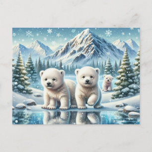 Eisbären und schneebedeckte Winterbilder Postkarte