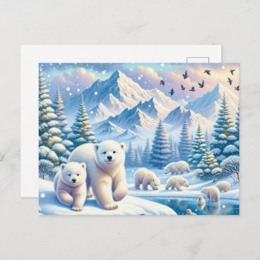 Eisbären und schneebedeckte Winterbilder Postkarte (Vorne/Hinten)