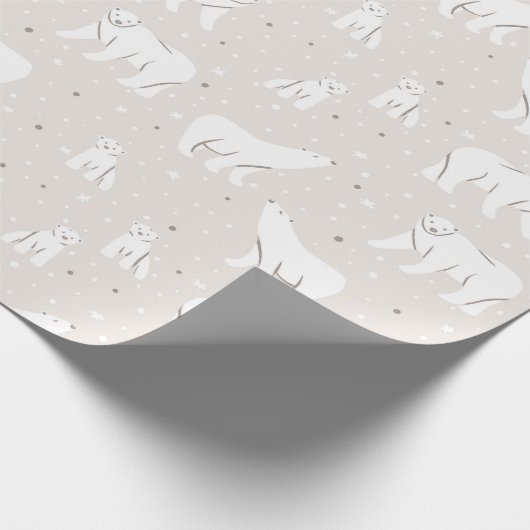 Eisbären und Schneeflocken - beige Geschenkpapier (Ecke)