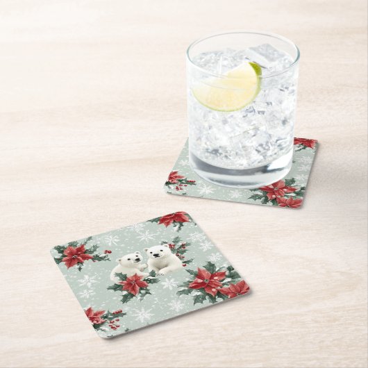 Eisbären und Schneeflocken Frohe Weihnachten Rechteckiger Pappuntersetzer (Vor Ort)