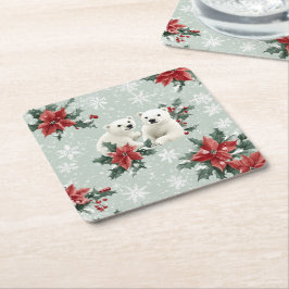Eisbären und Schneeflocken Frohe Weihnachten Rechteckiger Pappuntersetzer