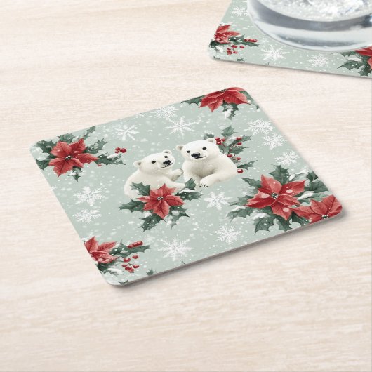 Eisbären und Schneeflocken Frohe Weihnachten Rechteckiger Pappuntersetzer (angewinkelt)
