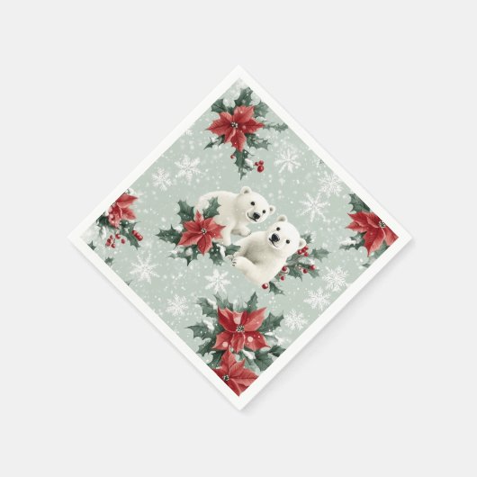 Eisbären und Schneeflocken Frohe Weihnachten Serviette (Ecke)