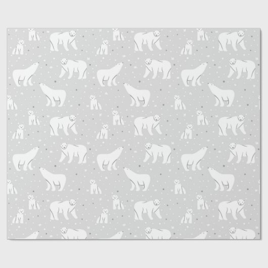 Eisbären und Schneeflocken - hellgrau Geschenkpapier (Flach)