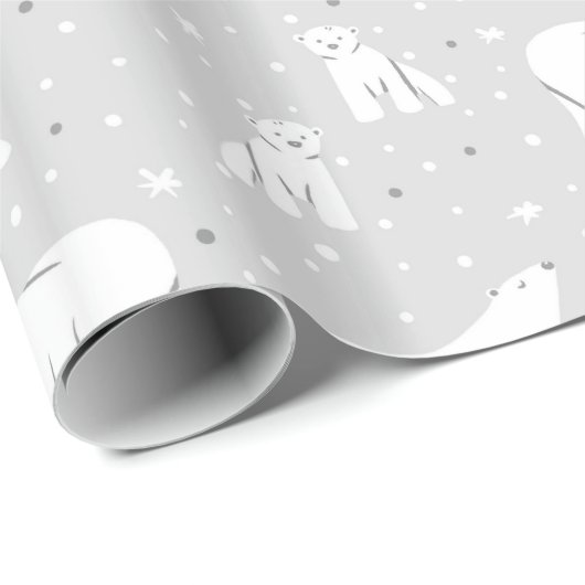 Eisbären und Schneeflocken - hellgrau Geschenkpapier (Rolleneckpunkt)