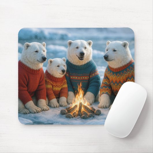Eisbären versammeln sich um ein Lagerfeuer Mousepad (Mit Mouse)