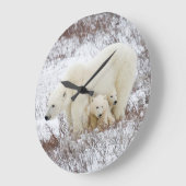 Eisbären weiblich und zwei Junge Große Wanduhr (Winkel)