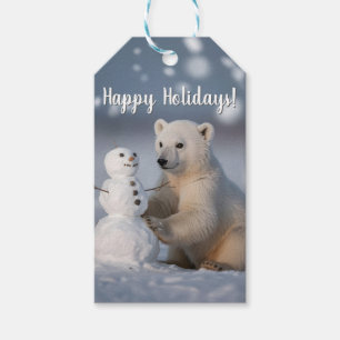 Eisbärenjunges und Schneemann-Feiertagsdesign Geschenkanhänger