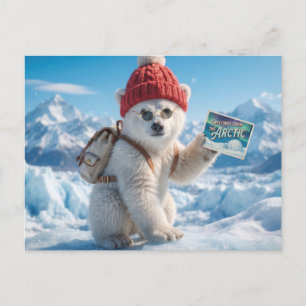 Eisbärjunges mit Beanie und Sonnenbrille Design Feiertagspostkarte