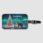 Eisbärmutter Junge Weihnachtsbaum Aurora Borealis Gepäckanhänger (Vorderseite (Horizontal))
