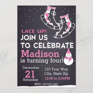 Eisbäume Skate Einladung zum Geburtstag (pink)