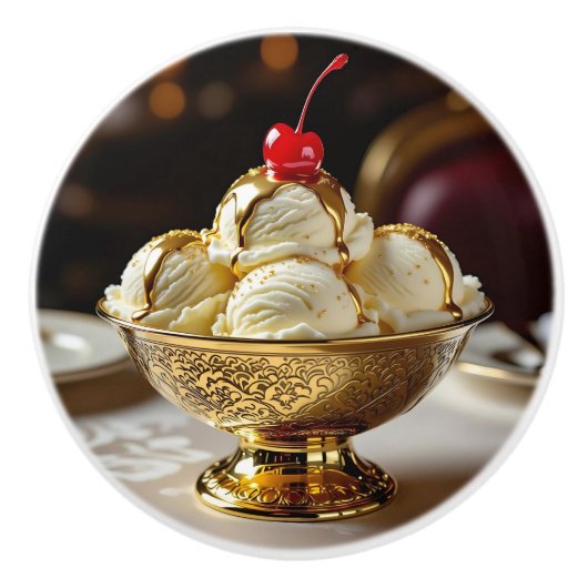 Eisbecher mit Goldsirup Keramikknauf (Vorderseite)