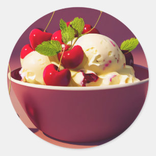Eisbecher mit Kirschen und Sirup Runder Aufkleber