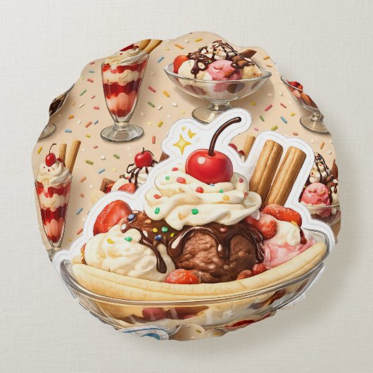 Eisbecher Premium Rundes Kissen (Rückseite)