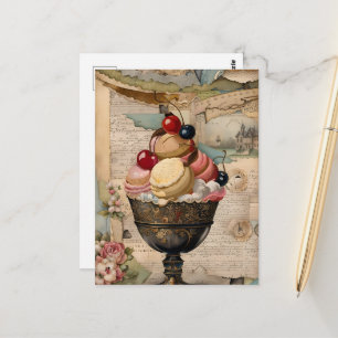 Eisbecher-Vintage-Collage Postkarte