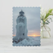 Eisbedeckter Leuchtturm  Feiertagskarte (Stehend Vorderseite)