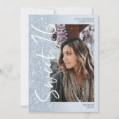 Eisblau Glitzer ombre Skript 4 Fotos Sweet 16 Einladung (Vorderseite)