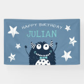 Eisblau | Kleines Monster Personalisierte Geburtst Banner (Horizontal)