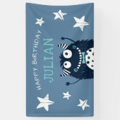 Eisblau | Kleines Monster Personalisierte Geburtst Banner (Vertikal)