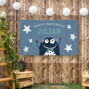 Eisblau   Kleines Monster Personalisierte Geburtst Banner