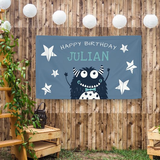 Eisblau | Kleines Monster Personalisierte Geburtst Banner