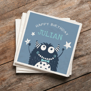 Eisblau   Kleines Monster Personalisierte Geburtst Serviette