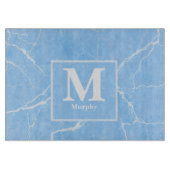 Eisblau-Marmor mit weißer Venen-Monogramm Schneidebrett (Vorderseite)