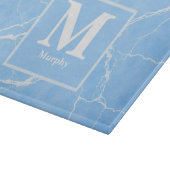 Eisblau-Marmor mit weißer Venen-Monogramm Schneidebrett (Ecke)