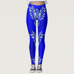 Eisblau-metallischer Look Phoenix auf Royal Blue Leggings