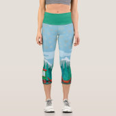 Eisblau mit Goldschneeflocken Capri Leggings (Vorderseite)