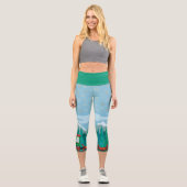 Eisblau mit Goldschneeflocken Capri Leggings (Vorderseite)