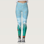 Eisblau mit Goldschneeflocken Leggings (Vorderseite)