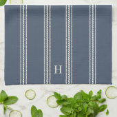 Eisblau | Monogramm für den klassischen Seilstreif Geschirrtuch (Gefaltet)