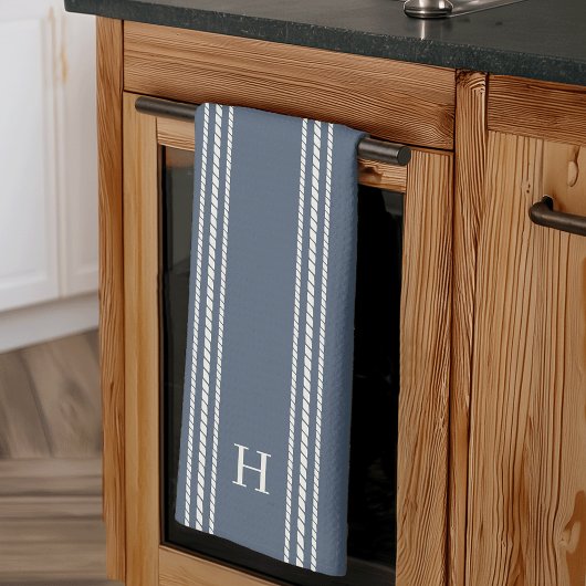 Eisblau | Monogramm für den klassischen Seilstreif Geschirrtuch