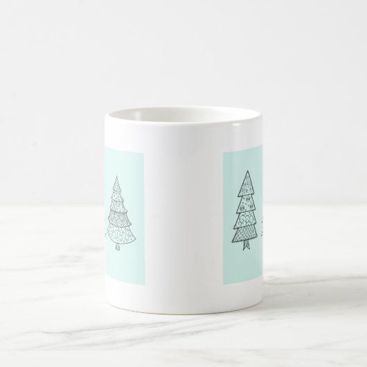 Eisblau pastellfarbene elegante Christbäume Kaffeetasse (Mittel)