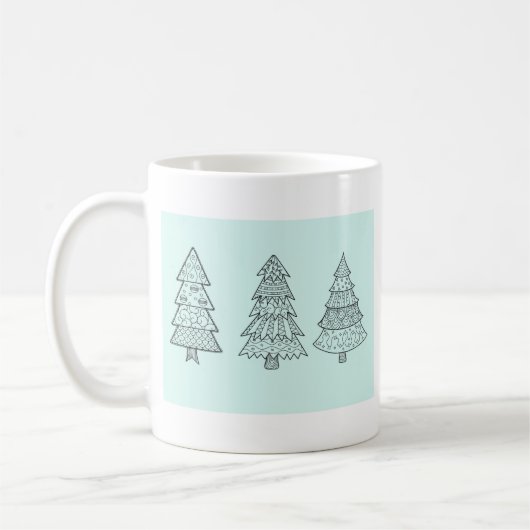 Eisblau pastellfarbene elegante Christbäume Kaffeetasse (Links)