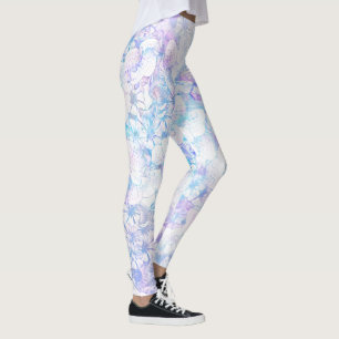 Eisblau und Lila Winterblüten   Blumenmotiv Leggings