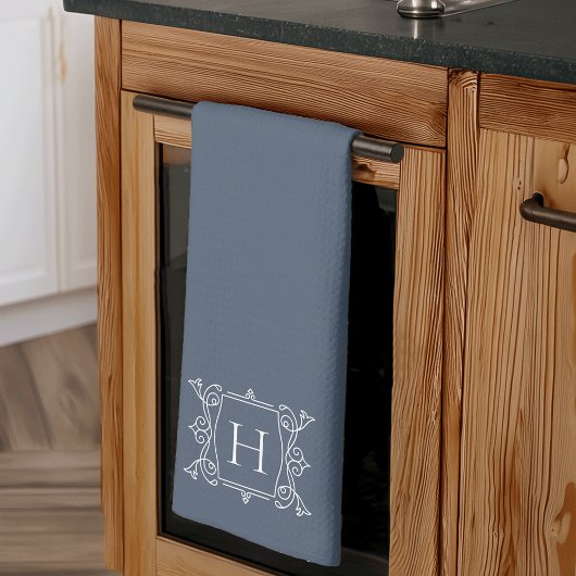 Eisblau | Vintag Frame Monogram Geschirrtuch
