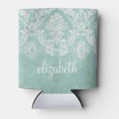 Eisblau Vintager Damast Muster mit grungy Finish Dosenkühler (Vorderseite)