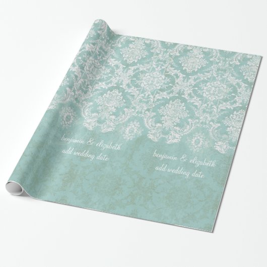 Eisblau Vintager Damast Muster mit grungy Finish Geschenkpapier (Ungerollt)