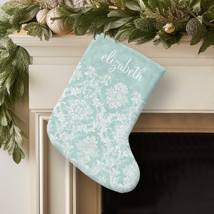 Eisblau Vintager Damast Muster mit grungy Finish Großer Weihnachtsstrumpf