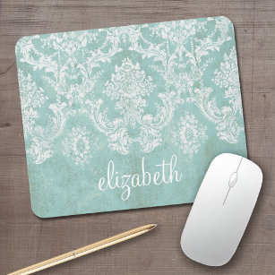 Eisblau Vintager Damast Muster mit grungy Finish Mousepad