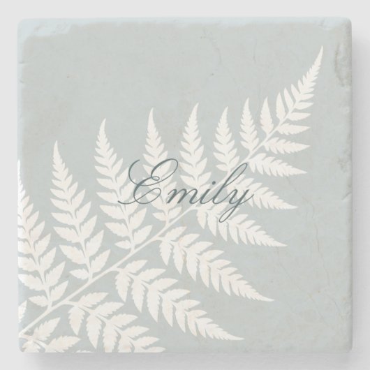 Eisblau-weiße Farn-Elegant-Script-Name Steinuntersetzer (Vorderseite)