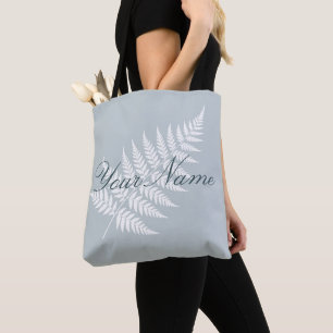 Eisblau Weiße Farn Elegante Personalisierte Name Tasche