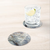 Eisblau, weißer Marmorstein Runder Pappuntersetzer (Vor Ort)