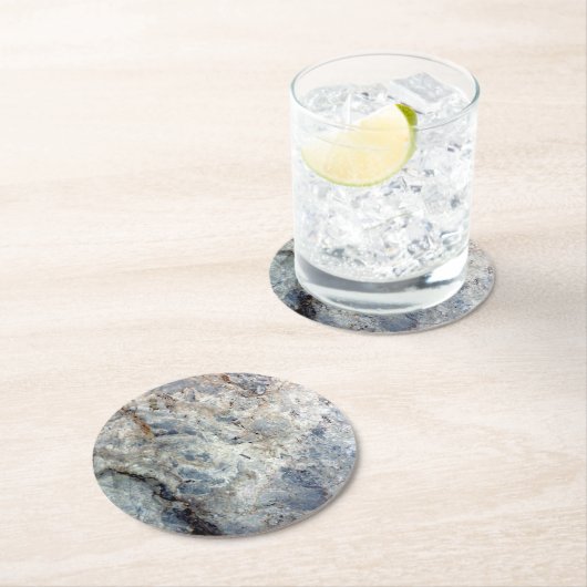 Eisblau, weißer Marmorstein Runder Pappuntersetzer (Vor Ort)