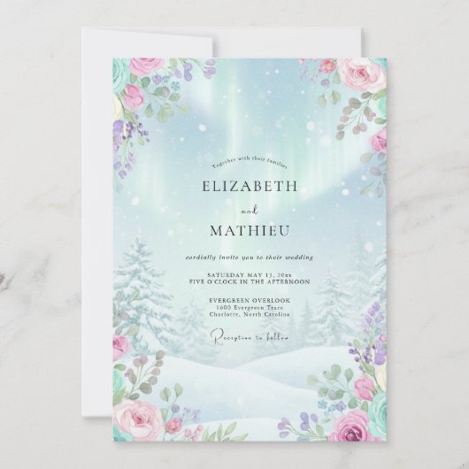 Eisblaue Ätherische Winterhochzeit Einladung (Vorderseite)