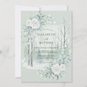 Eisblaue Ätherische Winterwald-Hochzeit Einladung
