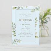 Eisblaue Begrünung Beider Eltern Hochzeit Einladung (Stehend Vorderseite)