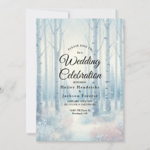 Eisblaue Birkenwald-Hochzeit Einladung